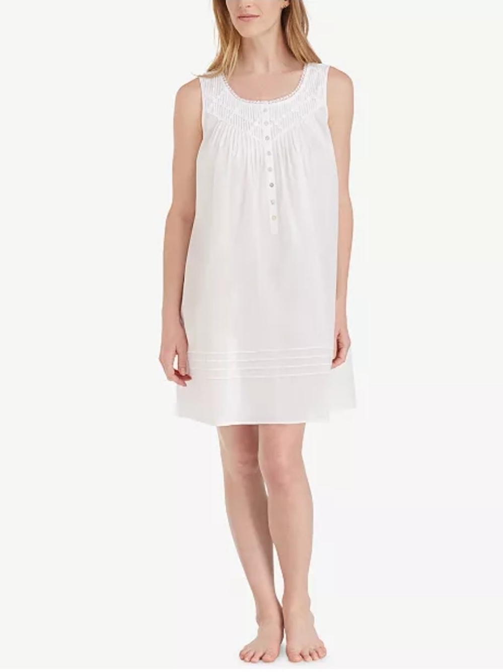 Eileen West White Cotton Sleeveless Pintuck Nightdress